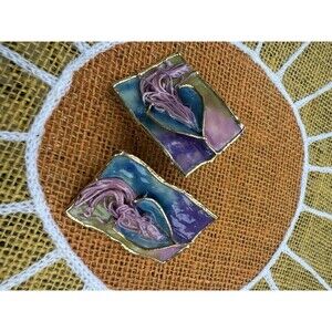 VTG ‎ signed  1988 Amy Lacombe designer blue  green Clip On Earrings